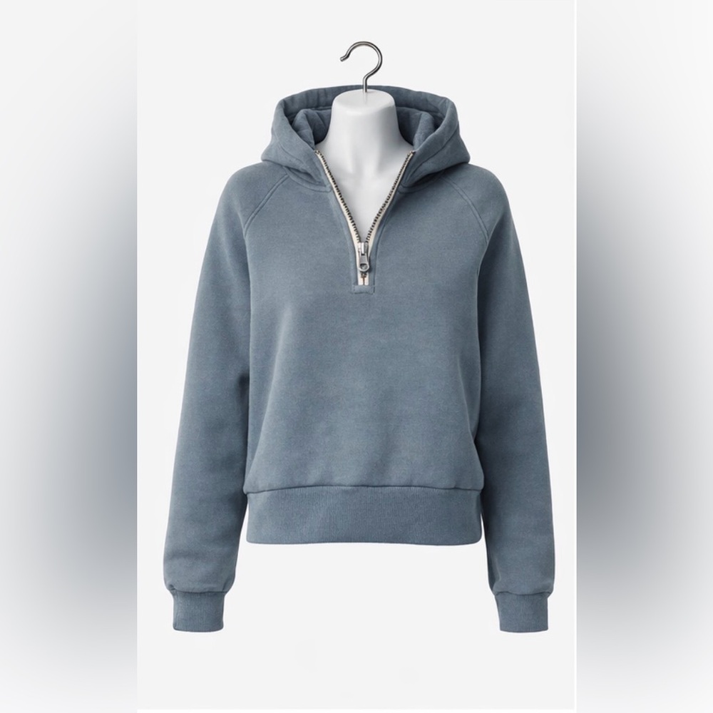 Vuori Restore Half Zip Hoodie Organic Cotton Blend. Blue. Women’s Large. NWOT - Picture 5 of 6